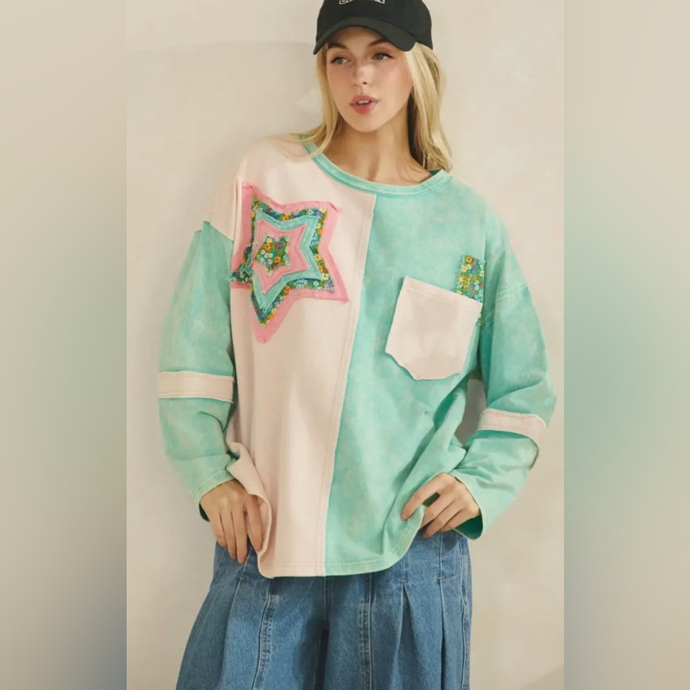 NWT SAGE & FIG Starlight Patchwork Pullover Sz Small